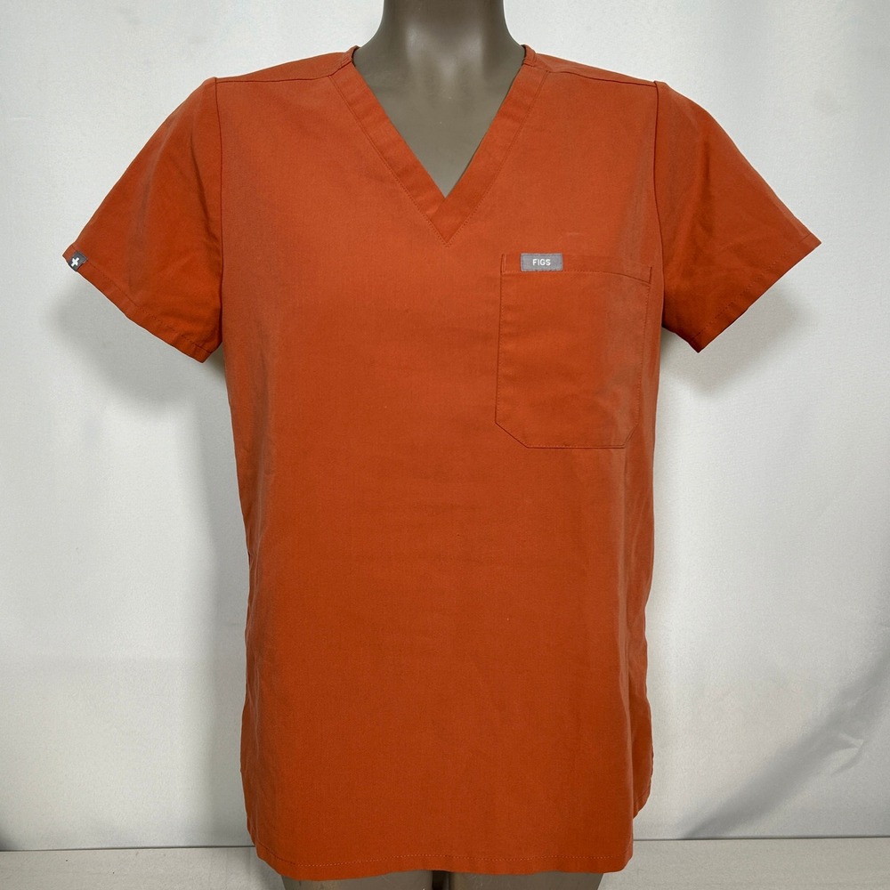 Figs Technical Collection Catarina One Pocket Orange Scrub Top Women's SMALL